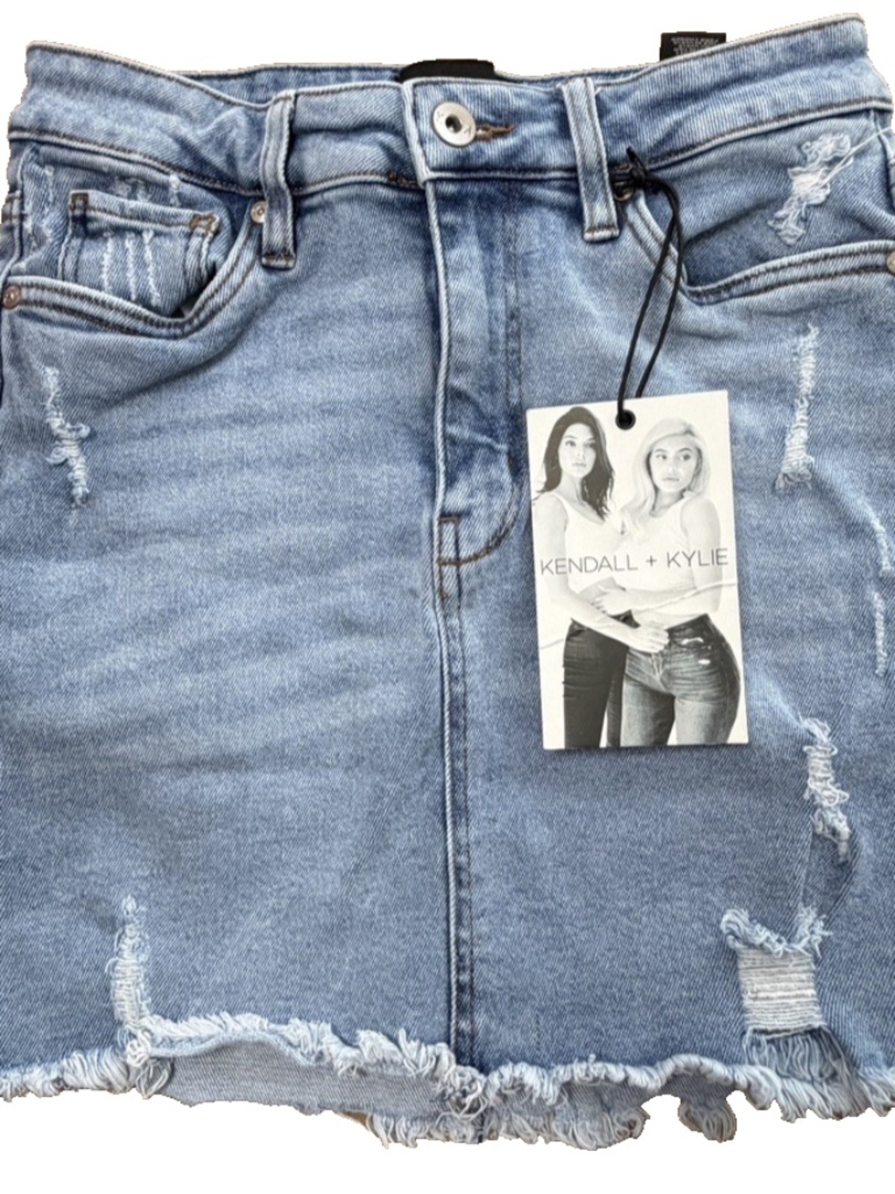 New Kendall + Kylie denim jean mini skirt distressed light blue Size 5 W27 NWT